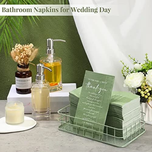 Fumete Disposable Thank You Wedding Napkins 3 Ply | Sage Green Elegant Party Tissues (13 x 15.8 inches) thumbnail 6