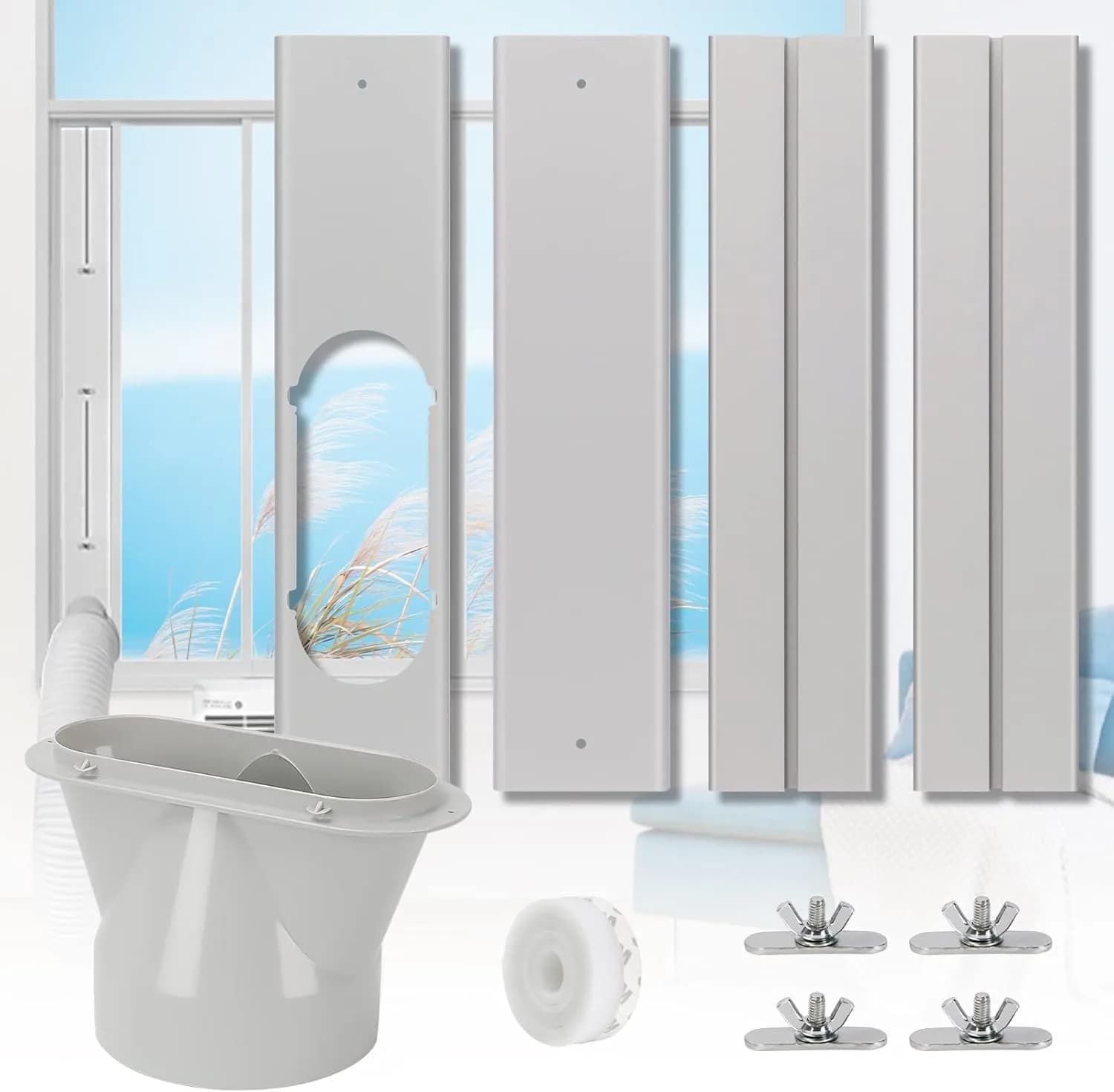 UNAOIWN Portable AC Window Vent Kit 5.1" | Adjustable, Durable PVC, Fits Most Portable ACs - main product image