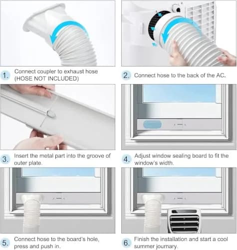 UNAOIWN Portable AC Window Vent Kit 5.1" | Adjustable, Durable PVC, Fits Most Portable ACs thumbnail 6