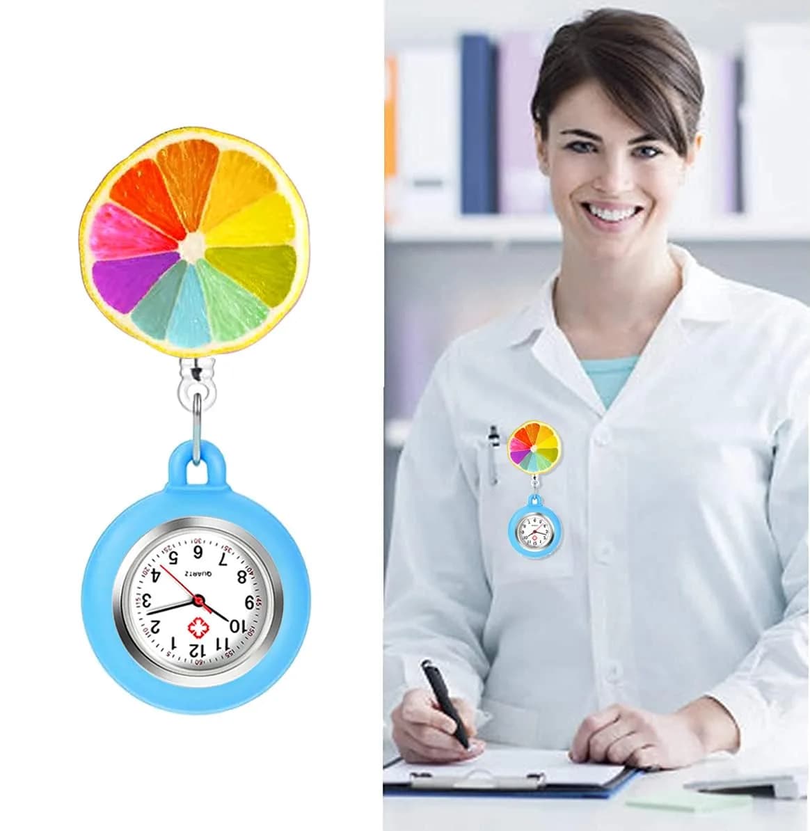 AGEN KGEN Nurse Watch Clip-On Retractable Fob Watch 4cm (1.57in) | Easy-Read Analog Dial with Silicone Sleeve - view 3