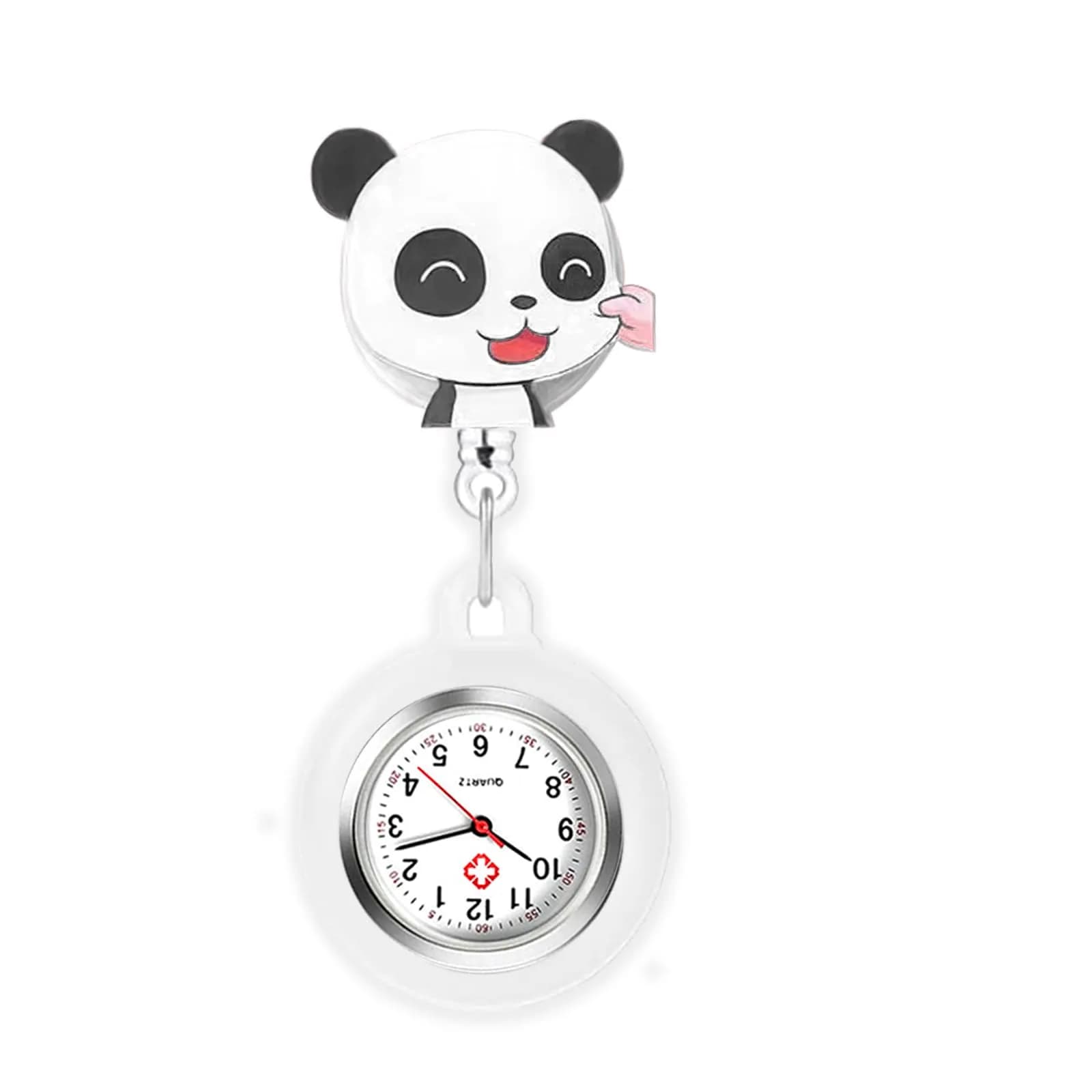 AGEN KGEN Nurse Watch White Panda Clip-On Retractable Fob Watch 4cm (1.57in) | Easy-Read Analog Dial - main product image