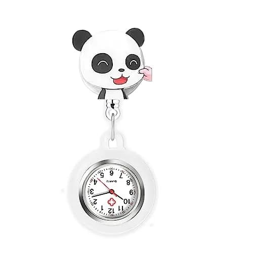 AGEN KGEN Nurse Watch White Panda Clip-On Retractable Fob Watch 4cm (1.57in) | Easy-Read Analog Dial thumbnail 1