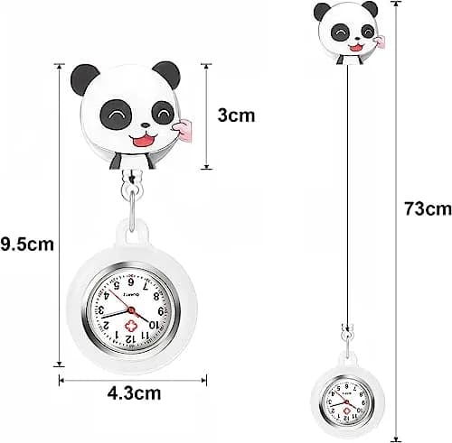 AGEN KGEN Nurse Watch White Panda Clip-On Retractable Fob Watch 4cm (1.57in) | Easy-Read Analog Dial thumbnail 2