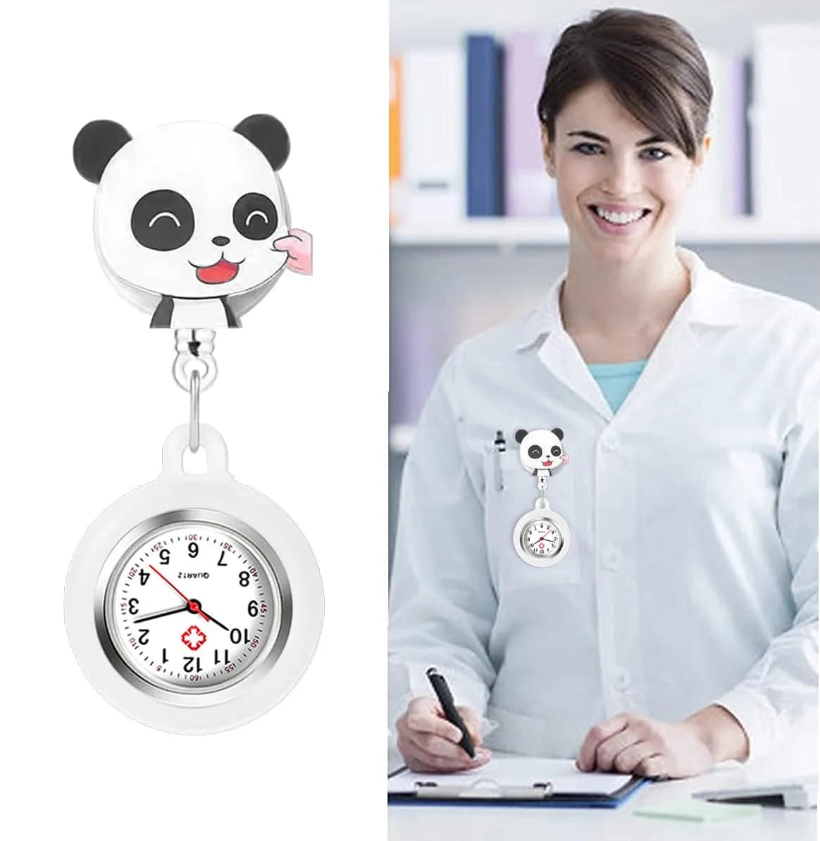 AGEN KGEN Nurse Watch White Panda Clip-On Retractable Fob Watch 4cm (1.57in) | Easy-Read Analog Dial - view 3