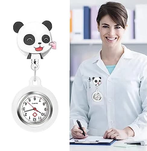AGEN KGEN Nurse Watch White Panda Clip-On Retractable Fob Watch 4cm (1.57in) | Easy-Read Analog Dial thumbnail 3