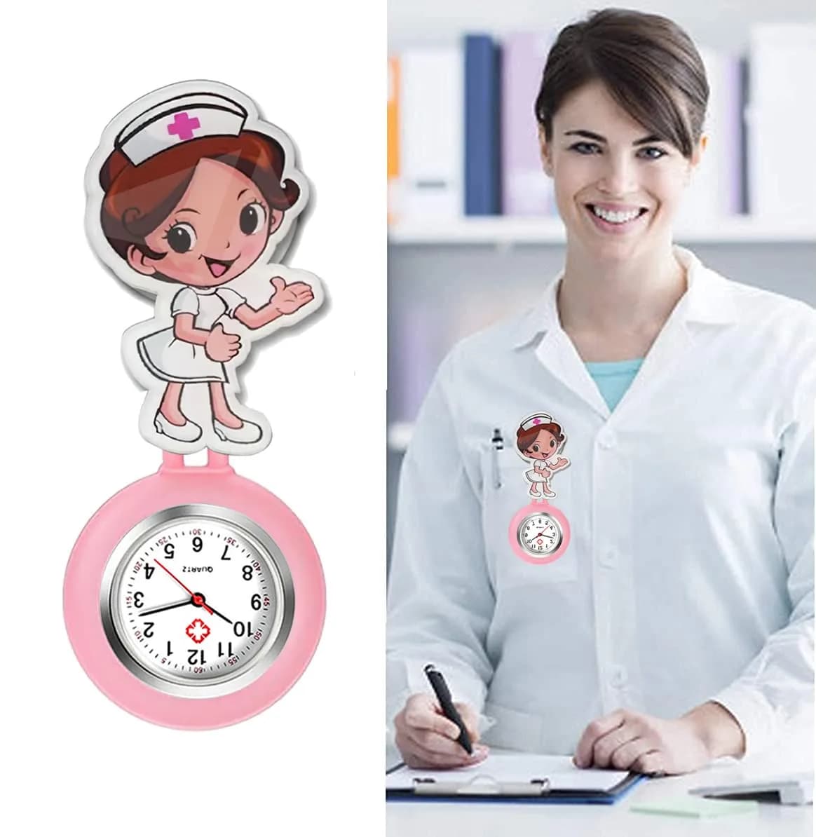 AGEN KGEN Nurse Watch Cute Nurse Clip-On Retractable Fob Watch 4cm (1.57in) | Easy-Read Analog Dial - view 2