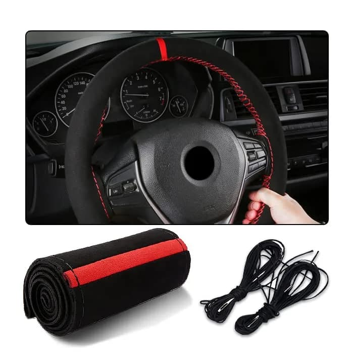 AUCELI Car Steering Wheel Cover 15 Inch Genuine Leather Universal Auto Interior thumbnail 2