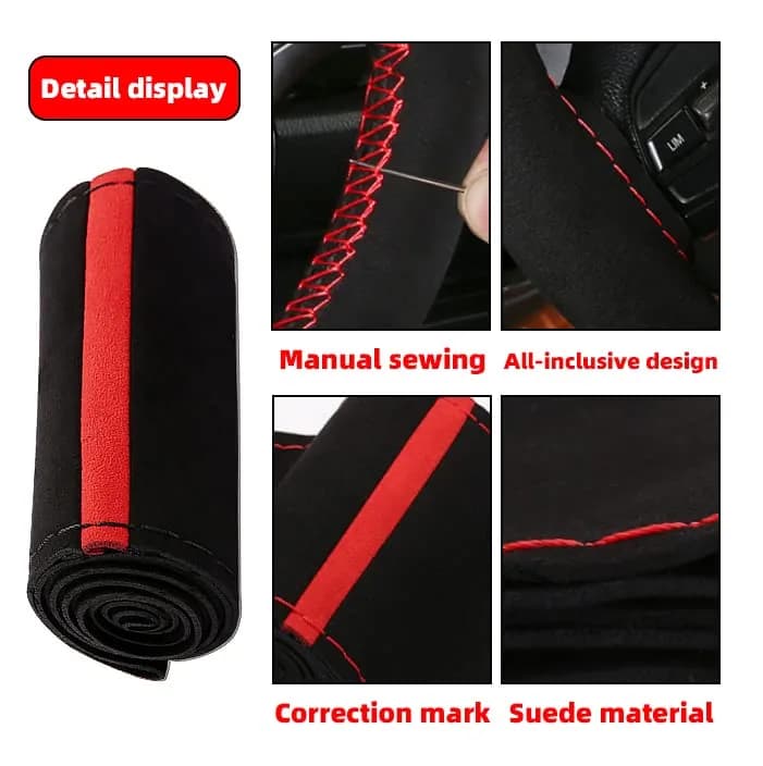 AUCELI Car Steering Wheel Cover 15 Inch Genuine Leather Universal Auto Interior thumbnail 5