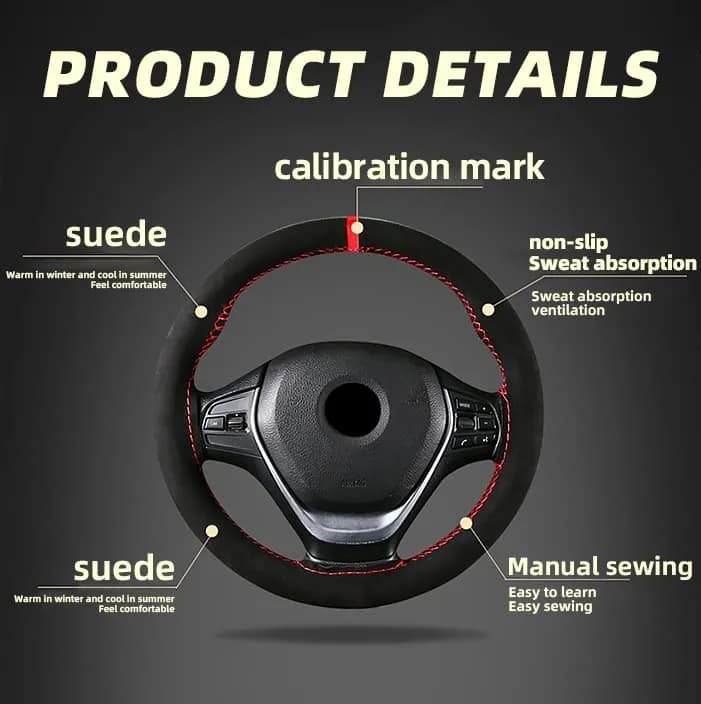 AUCELI Car Steering Wheel Cover 15 Inch Genuine Leather Universal Auto Interior thumbnail 8