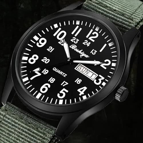 BOSHIYA Men's Military Quartz Watch 40mm (1.57 Inch) | Japanese Movement, Date Display, Waterproof Nylon Strap thumbnail 5