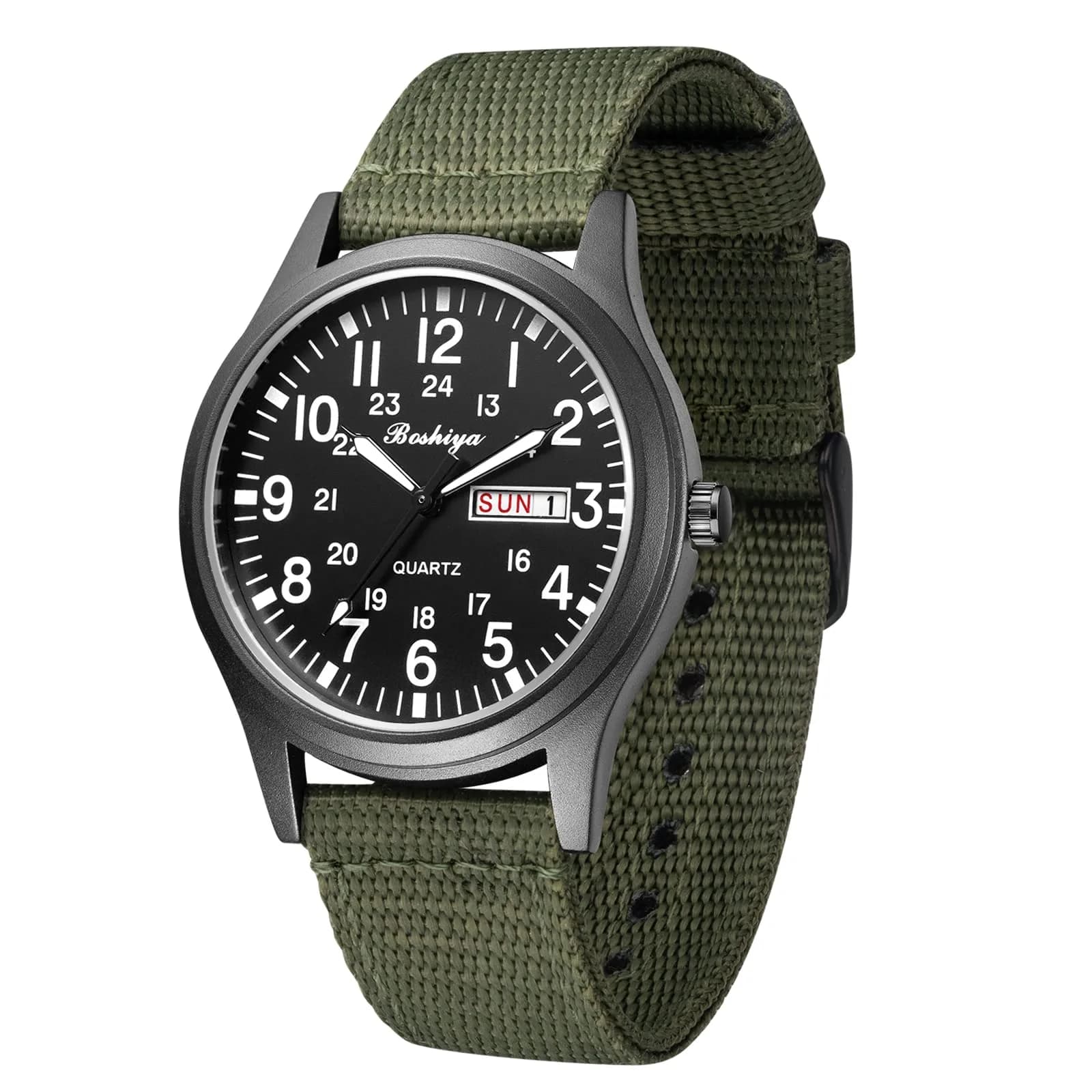 BOSHIYA Men's Military Quartz Watch 40mm (1.57 Inch) | Japanese Movement, Date Display, Waterproof Nylon Strap - main product image