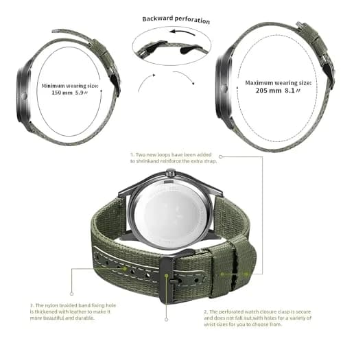 BOSHIYA Men's Military Quartz Watch 40mm (1.57 Inch) | Japanese Movement, Date Display, Waterproof Nylon Strap thumbnail 2