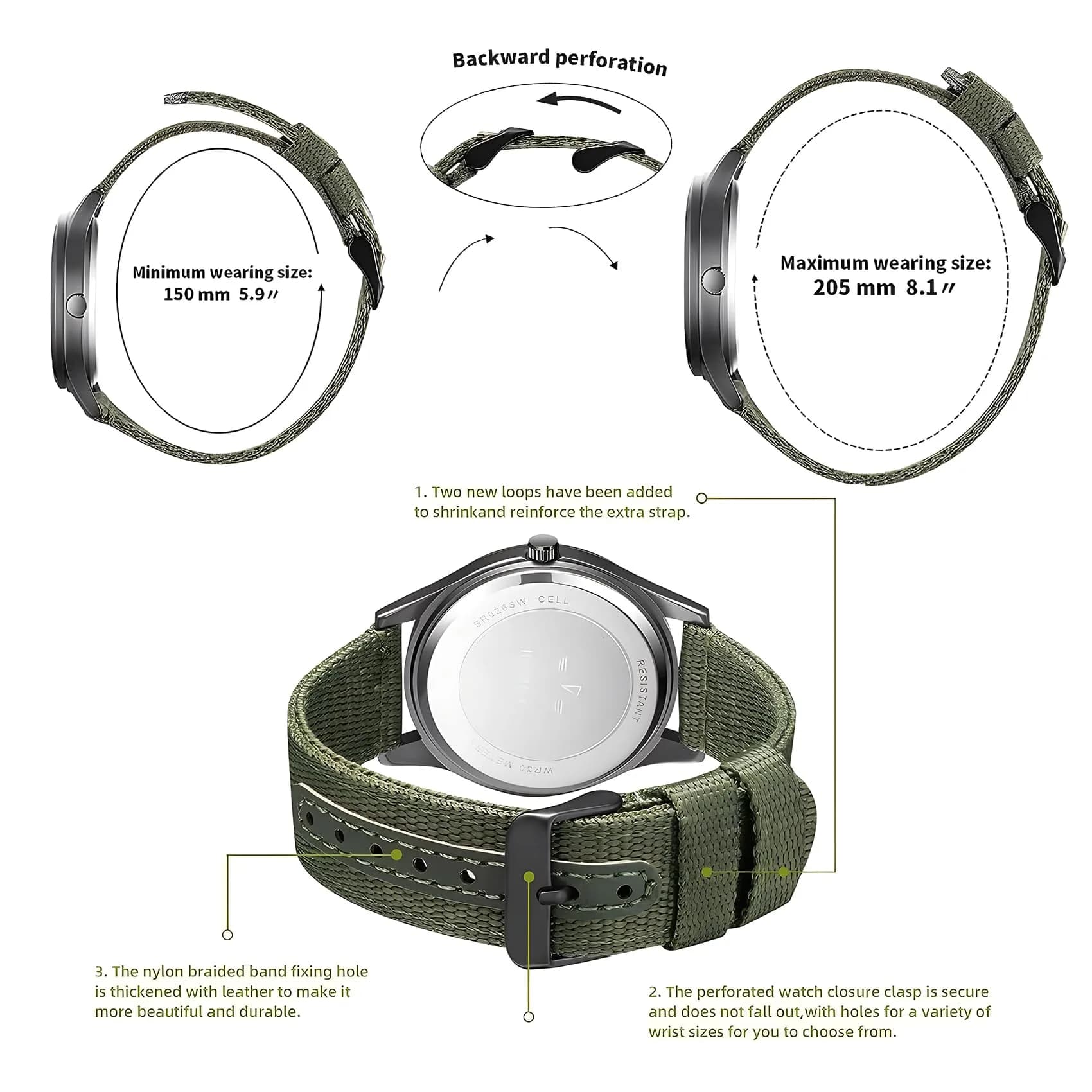 BOSHIYA Men's Military Quartz Watch 40mm (1.57 Inch) | Japanese Movement, Date Display, Waterproof Nylon Strap - view 2