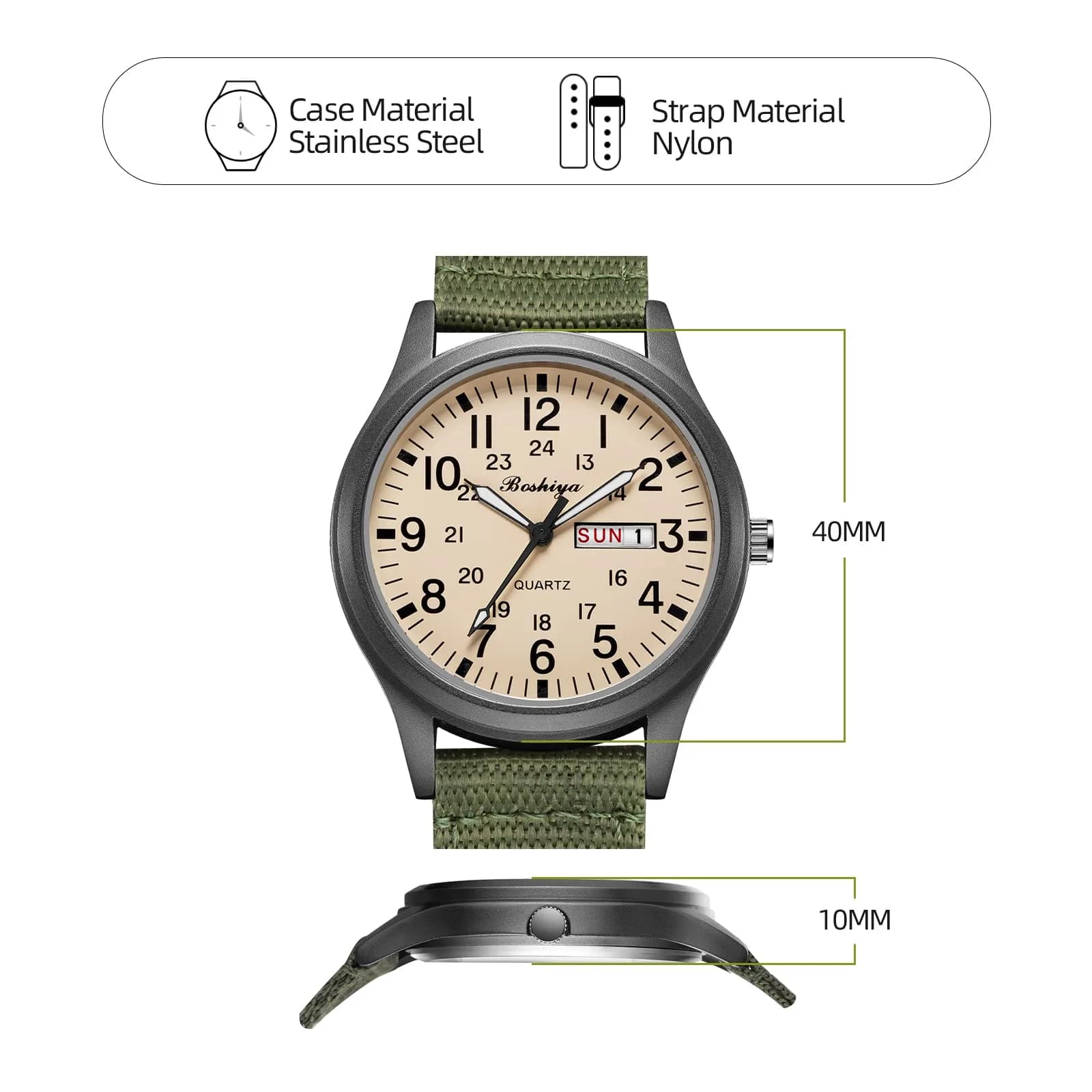 BOSHIYA Men's 40mm Outdoor Sports Waterproof Analogue Quartz Watch with Date Calendar | Japanese Movement - view 4