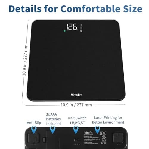 Vitafit Digital Body Weight Scale 182kg (400lb) | High Accuracy 0.1lb, LED Display, Tempered Glass thumbnail 7