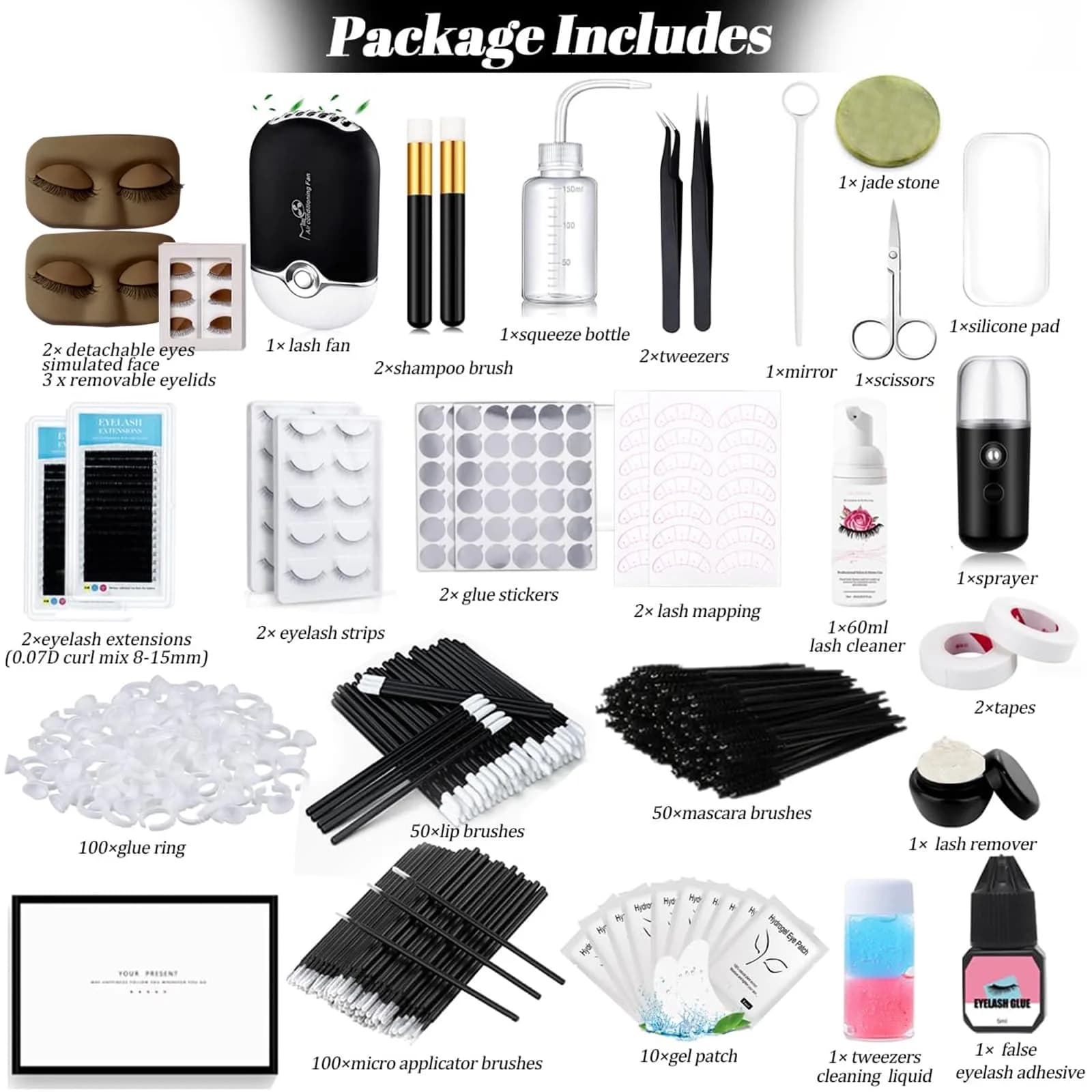 QUKLOGEN Lash Extension Kit for Beginners with Practice Face & Fan | 16-Row Lashes (8-15mm) - view 2