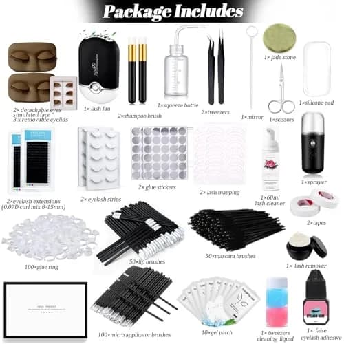 QUKLOGEN Lash Extension Kit for Beginners with Practice Face & Fan | 16-Row Lashes (8-15mm) thumbnail 2