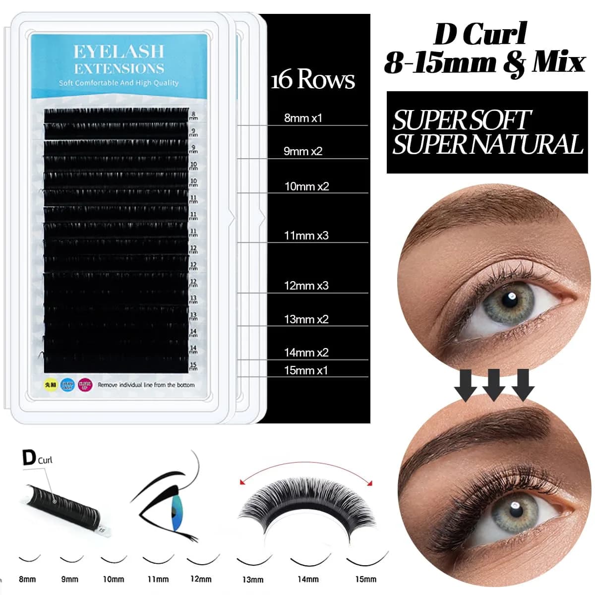 QUKLOGEN Lash Extension Kit for Beginners with Practice Face & Fan | 16-Row Lashes (8-15mm) - view 4