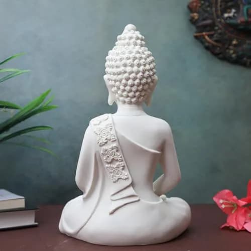 The Advitya Meditating White Buddha Statue Resin 36cm (14.2in) | Serene Home Decor Sculpture for Prayer, Yoga, and Goodluck thumbnail 5