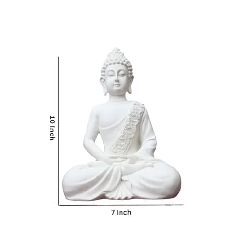 The Advitya Meditating White Buddha Statue Resin 36cm (14.2in) | Serene Home Decor Sculpture for Prayer, Yoga, and Goodluck thumbnail 6