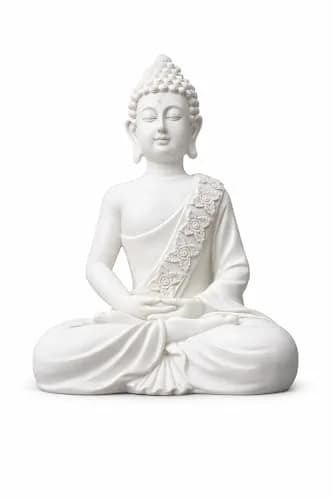 The Advitya Meditating White Buddha Statue Resin 36cm (14.2in) | Serene Home Decor Sculpture for Prayer, Yoga, and Goodluck thumbnail 7