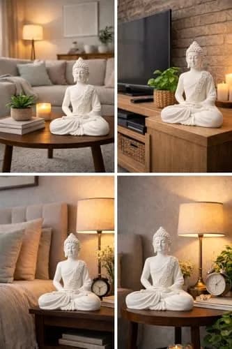 The Advitya Meditating White Buddha Statue Resin 36cm (14.2in) | Serene Home Decor Sculpture for Prayer, Yoga, and Goodluck thumbnail 8