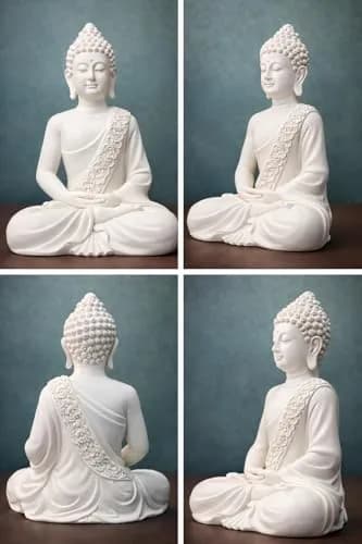 The Advitya Meditating White Buddha Statue Resin 36cm (14.2in) | Serene Home Decor Sculpture for Prayer, Yoga, and Goodluck thumbnail 9
