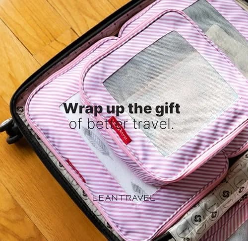 LeanTravel Premium Compression Packing Cubes for Travel - Suitcase Organizer Bags with Double Zipper & Breathable Mesh Panel - Space Saving Carry On Luggage Essentials (6-Pack, Pink Stripes) thumbnail 9