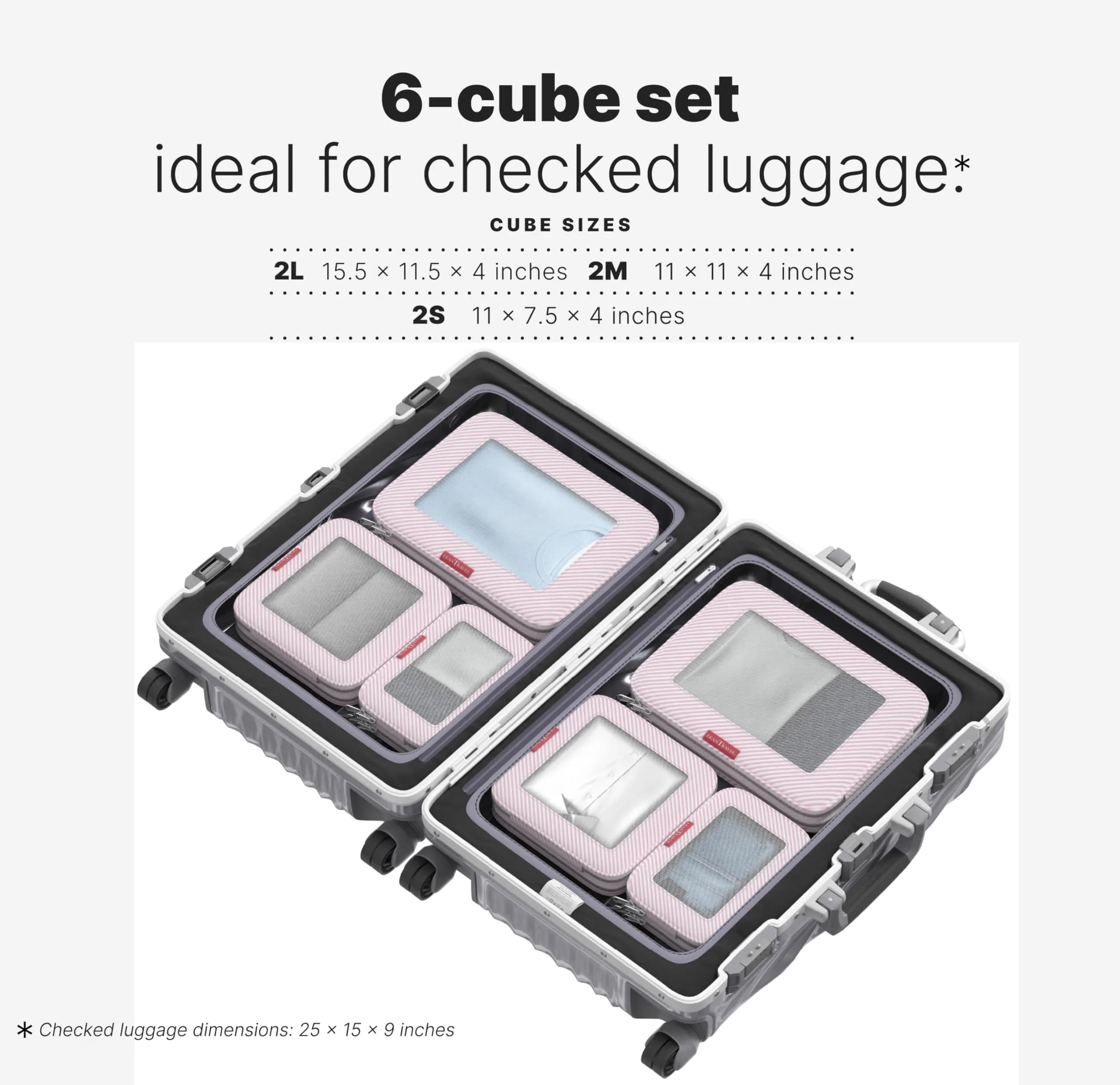 LeanTravel Premium Compression Packing Cubes for Travel - Suitcase Organizer Bags with Double Zipper & Breathable Mesh Panel - Space Saving Carry On Luggage Essentials (6-Pack, Pink Stripes) - view 2