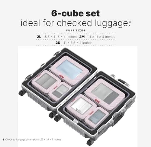 LeanTravel Premium Compression Packing Cubes for Travel - Suitcase Organizer Bags with Double Zipper & Breathable Mesh Panel - Space Saving Carry On Luggage Essentials (6-Pack, Pink Stripes) thumbnail 2