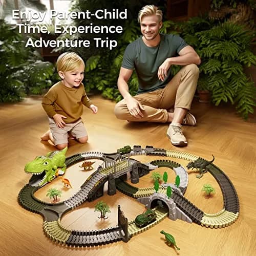 TUMAMA Dinosaur Toys Race Track 281 Pcs | Flexible Track with 4 Dinosaurs & Electric Cars thumbnail 6
