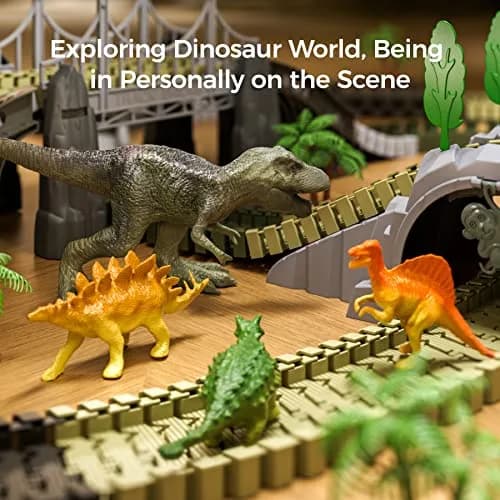 TUMAMA Dinosaur Toys Race Track 281 Pcs | Flexible Track with 4 Dinosaurs & Electric Cars thumbnail 7