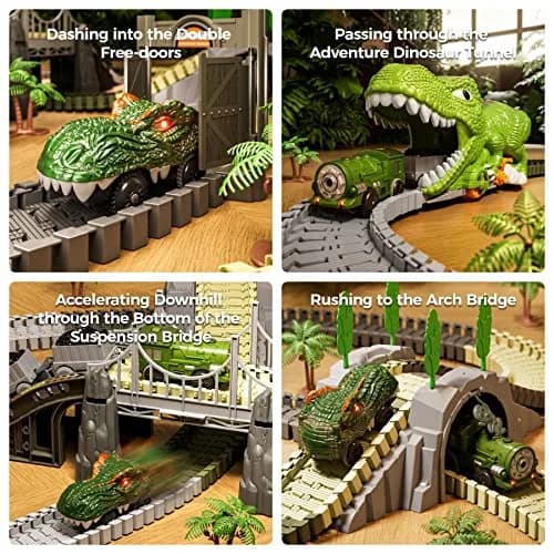 TUMAMA Dinosaur Toys Race Track 281 Pcs | Flexible Track with 4 Dinosaurs & Electric Cars thumbnail 3