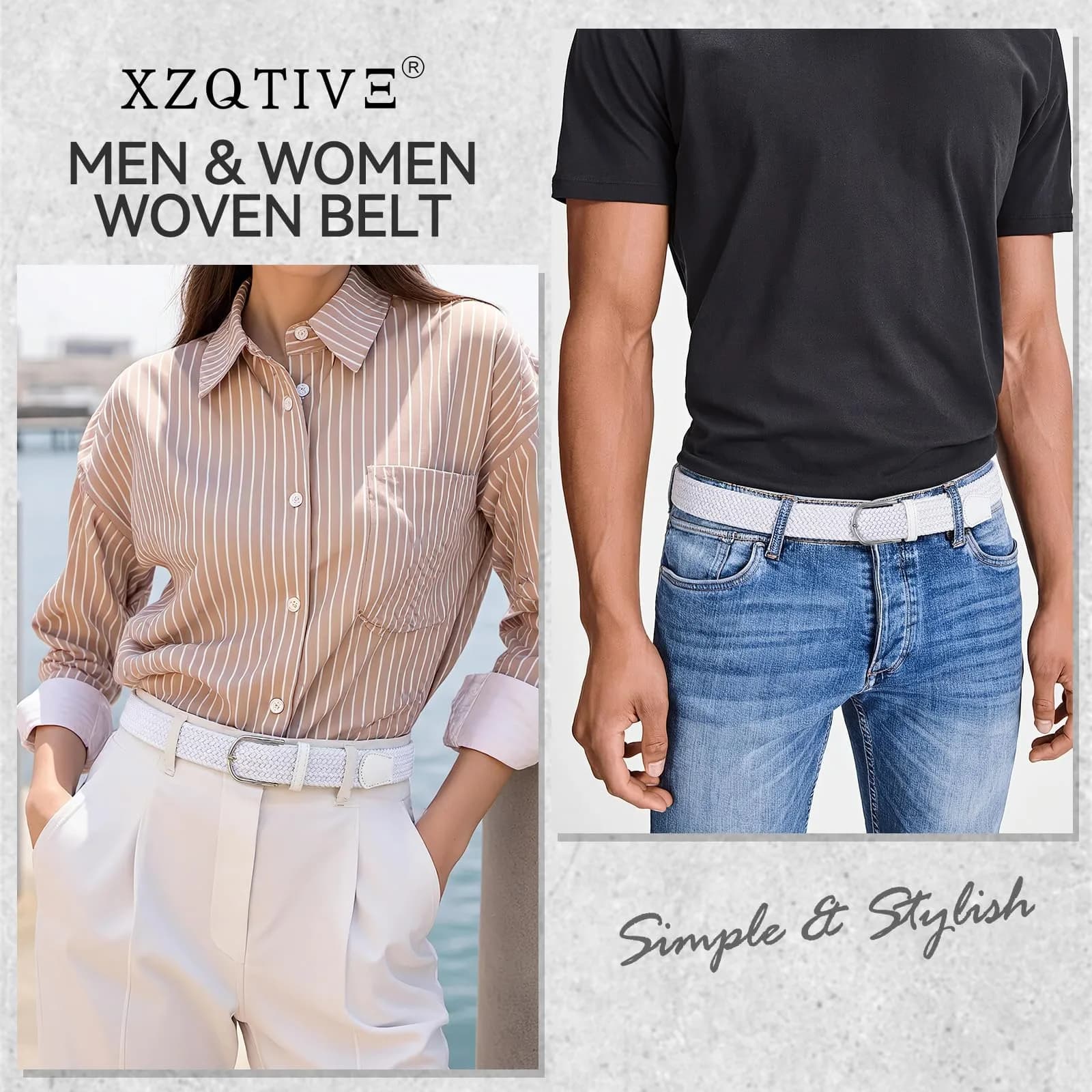 XZQTIVE Braided Stretch Golf Belt for Men, Elastic Woven Casual Belt 3.5cm (1.38in) Wide, White, Fits Waist 38-42in | No-Hole Design - view 6
