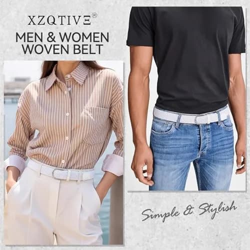 XZQTIVE Braided Stretch Golf Belt for Men, Elastic Woven Casual Belt 3.5cm (1.38in) Wide, White, Fits Waist 38-42in | No-Hole Design thumbnail 6