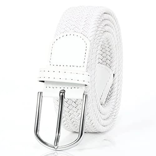 XZQTIVE Braided Stretch Golf Belt for Men, Elastic Woven Casual Belt 3.5cm (1.38in) Wide, White, Fits Waist 38-42in | No-Hole Design thumbnail 1