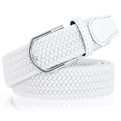 XZQTIVE Braided Stretch Golf Belt for Men, Elastic Woven Casual Belt 3.5cm (1.38in) Wide, White, Fits Waist 38-42in | No-Hole Design thumbnail 2