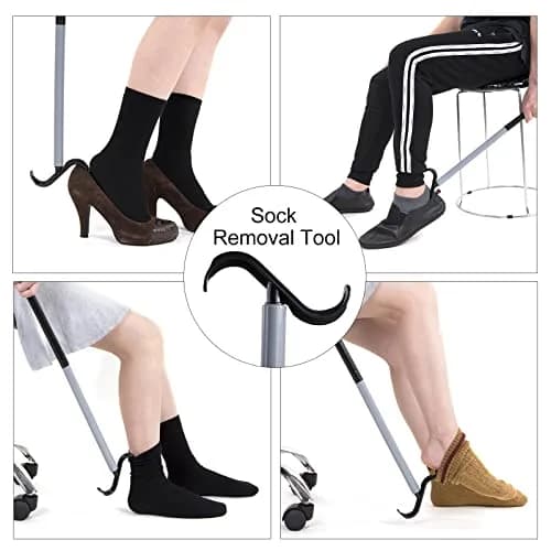 JJDPARTS 35" Long Dressing Stick with Shoe Horn & Sock Removal Tool | Adjustable Extended Dressing Aid for Shoes, Socks, Shirts, Pants (Grey/Black) thumbnail 4