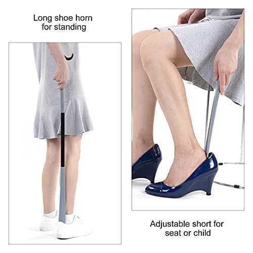 JJDPARTS 35" Long Dressing Stick with Shoe Horn & Sock Removal Tool | Adjustable Extended Dressing Aid for Shoes, Socks, Shirts, Pants (Grey/Black) thumbnail 5