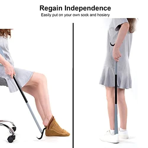 JJDPARTS 35" Long Dressing Stick with Shoe Horn & Sock Removal Tool | Adjustable Extended Dressing Aid for Shoes, Socks, Shirts, Pants (Grey/Black) thumbnail 6
