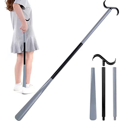 JJDPARTS 35" Long Dressing Stick with Shoe Horn & Sock Removal Tool | Adjustable Extended Dressing Aid for Shoes, Socks, Shirts, Pants (Grey/Black) thumbnail 1