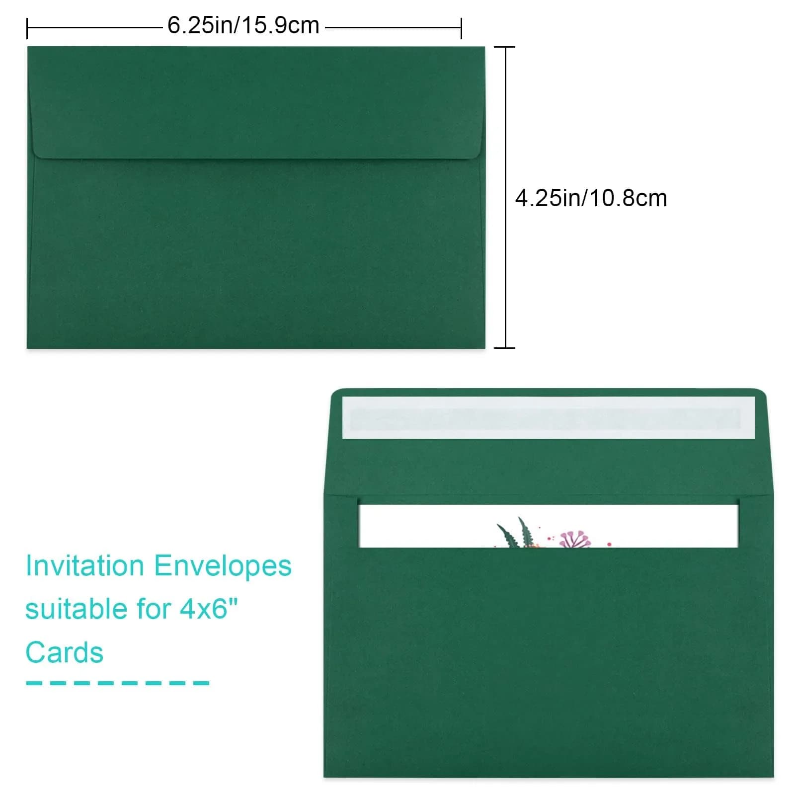 Joyberg Dark Green A4 Envelopes (4.25x6.25in, 65-Pack) | Self-Seal Greeting Card Envelopes for Invitations - view 2