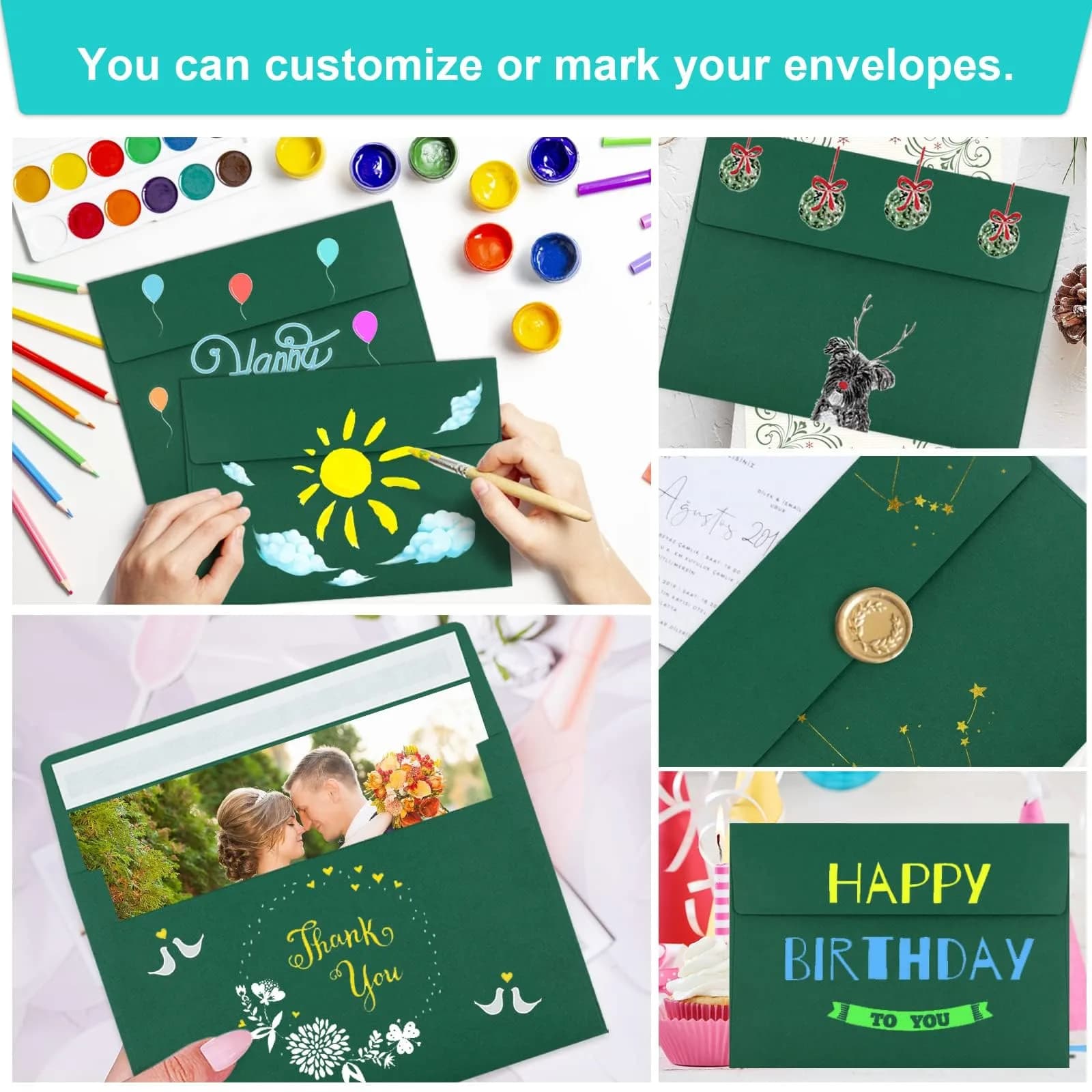 Joyberg Dark Green A4 Envelopes (4.25x6.25in, 65-Pack) | Self-Seal Greeting Card Envelopes for Invitations - view 5