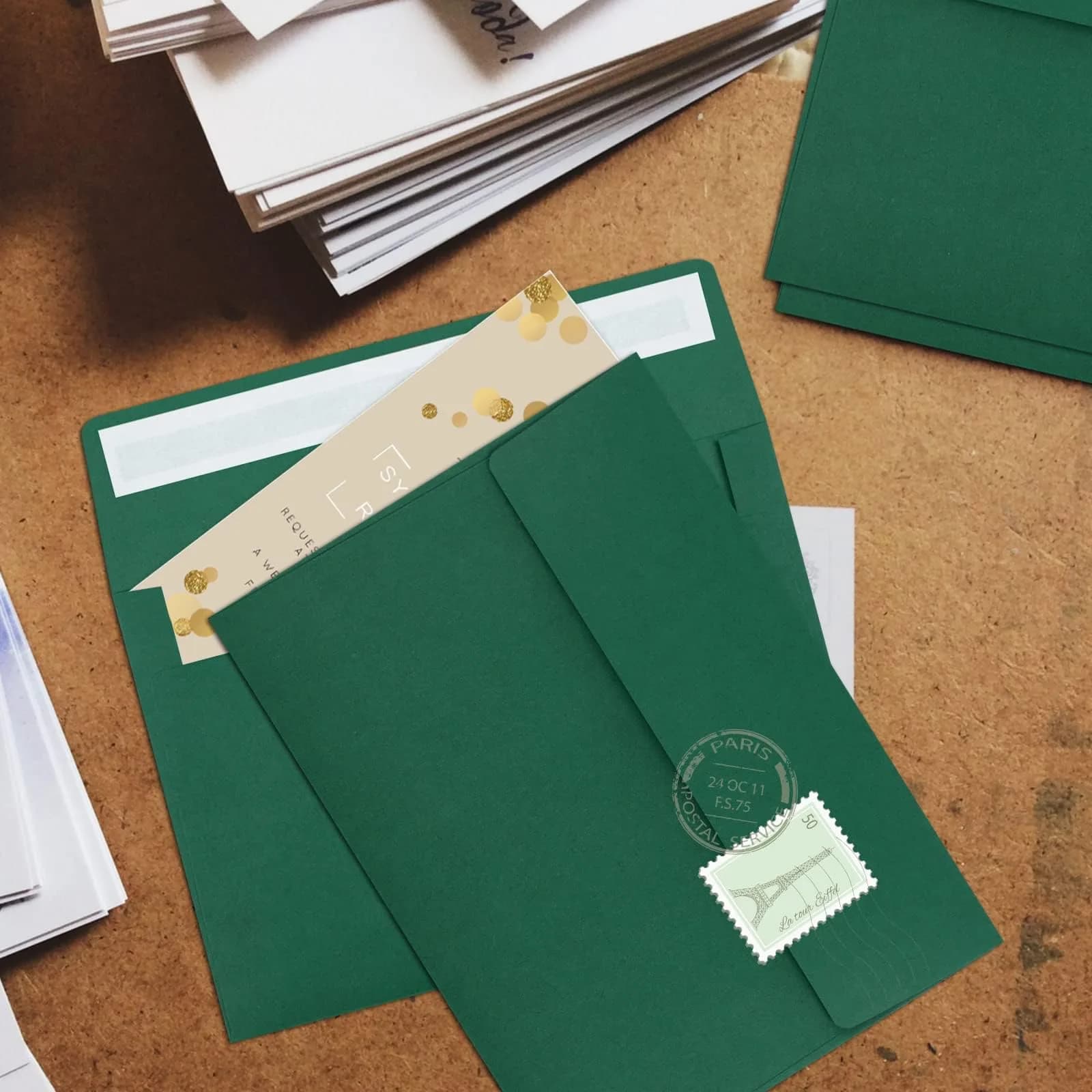 Joyberg Dark Green A4 Envelopes (4.25x6.25in, 65-Pack) | Self-Seal Greeting Card Envelopes for Invitations - view 7