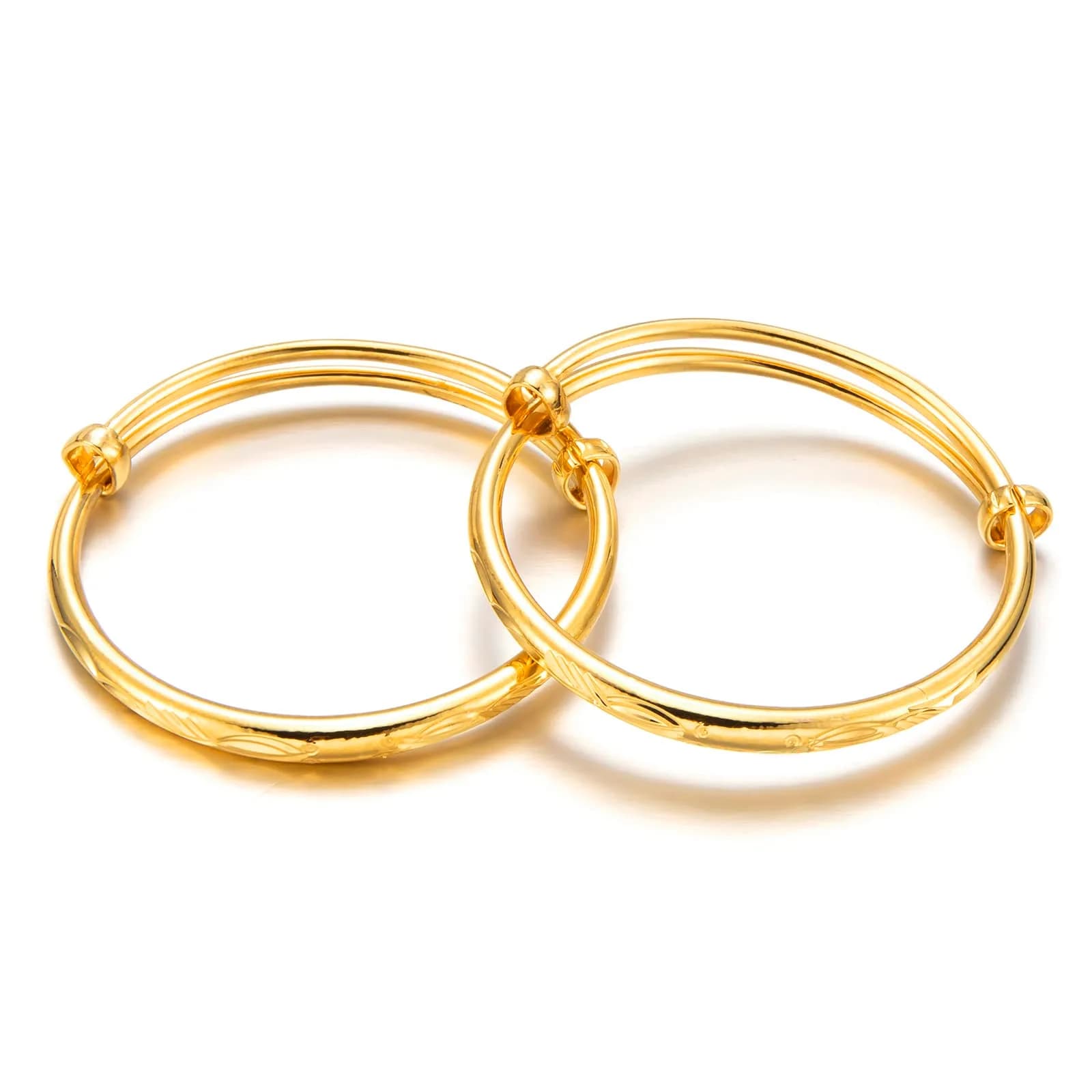 Ethlyn 18K Gold Plated Star Bangles Set (2 Pcs, 4.5-5.5cm Inner Diameter) | Adjustable Lucky Charm Bracelets for Girls - main product image