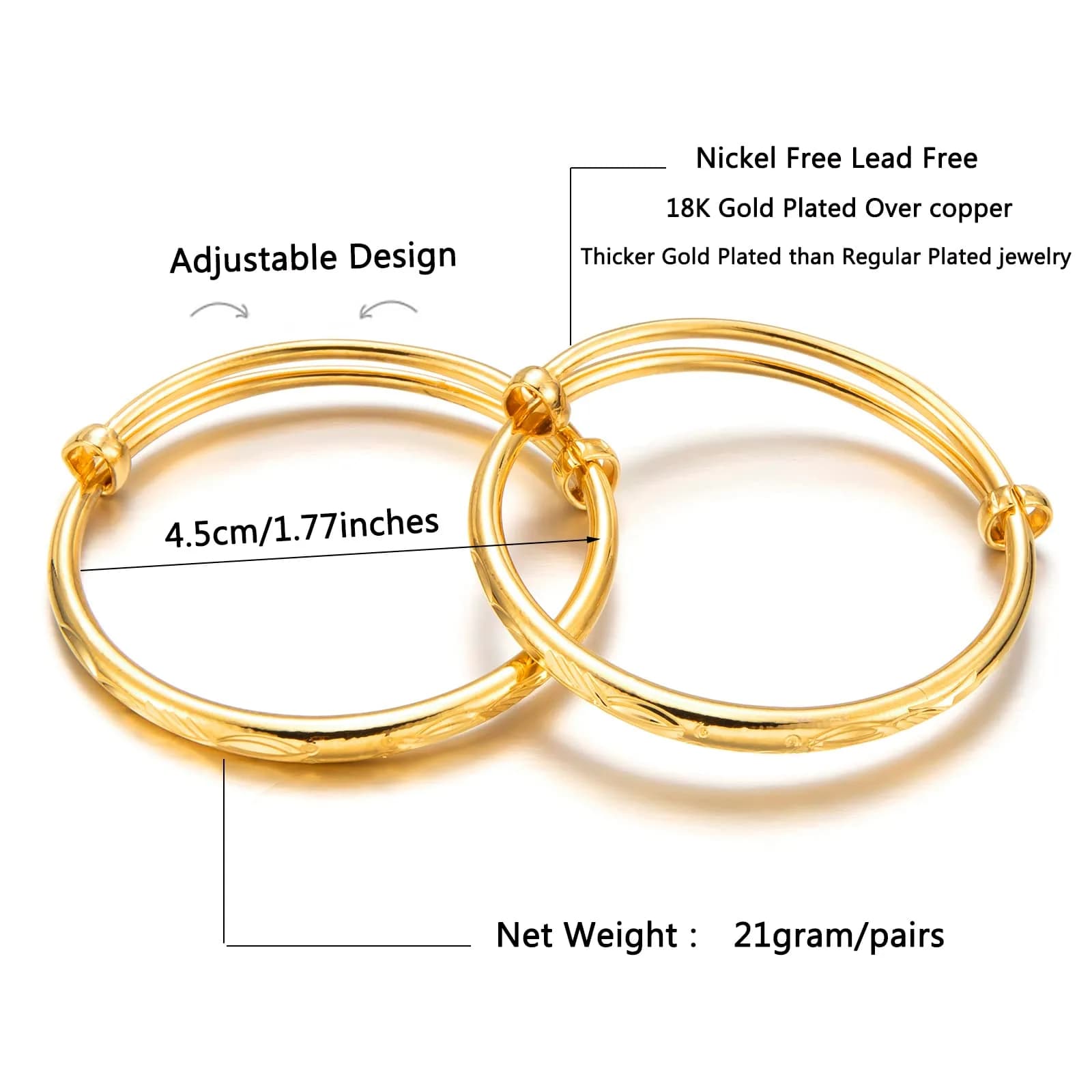 Ethlyn 18K Gold Plated Star Bangles Set (2 Pcs, 4.5-5.5cm Inner Diameter) | Adjustable Lucky Charm Bracelets for Girls - view 3