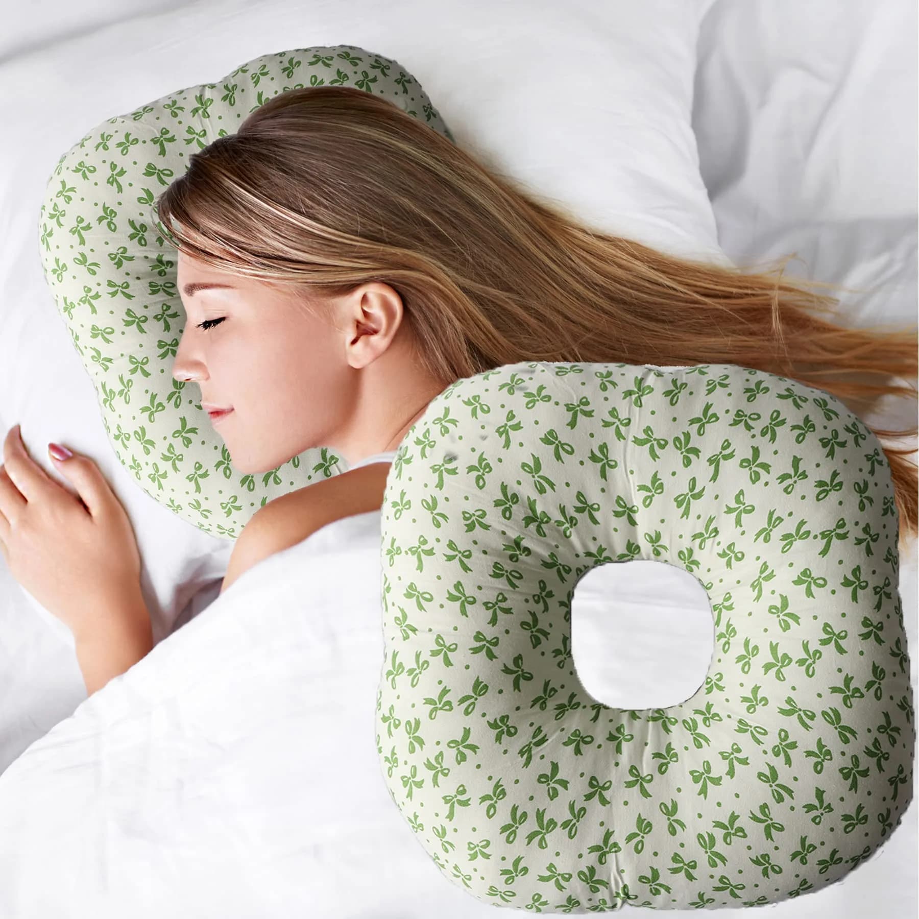 Wuronsa Ear Piercing Pillow with Hole for Cartilage Piercings, CNH Support | 23cm (9") Round Pillow