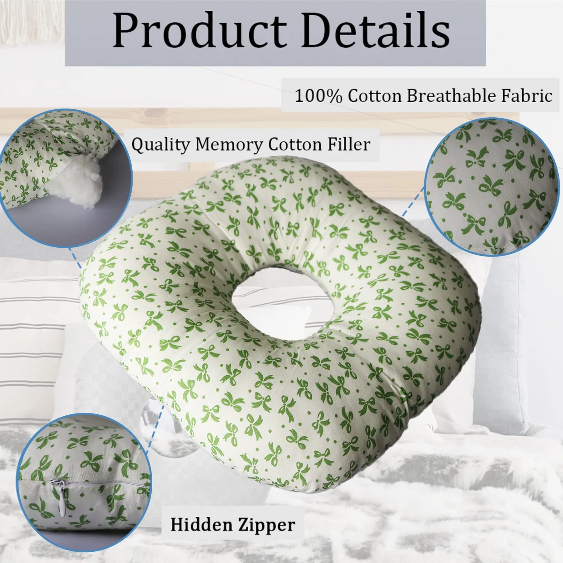 Wuronsa Ear Piercing Pillow with Hole for Cartilage Piercings, CNH Support | 23cm (9") Round Pillow - view 4