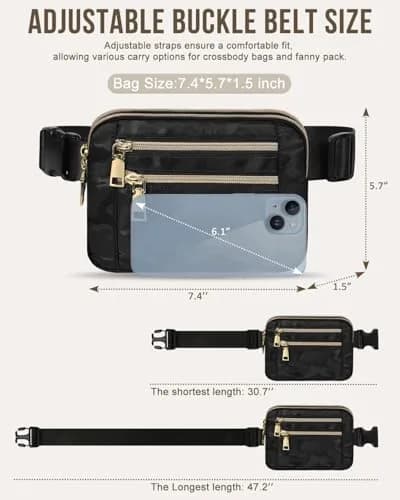 Capolo Waist Pack for Women 4 Zip Pockets | Water-Resistant Casual Belt Bag (7.4*5.7*1.5in) thumbnail 5