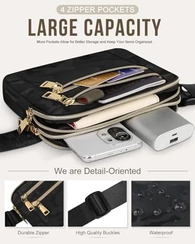 Capolo Waist Pack for Women 4 Zip Pockets | Water-Resistant Casual Belt Bag (7.4*5.7*1.5in) thumbnail 3